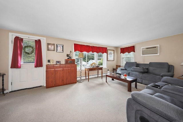 97 Edgewood Ave, Thomaston, CT 06787 - carpeted living room featuring an AC wall unit and baseboard heating