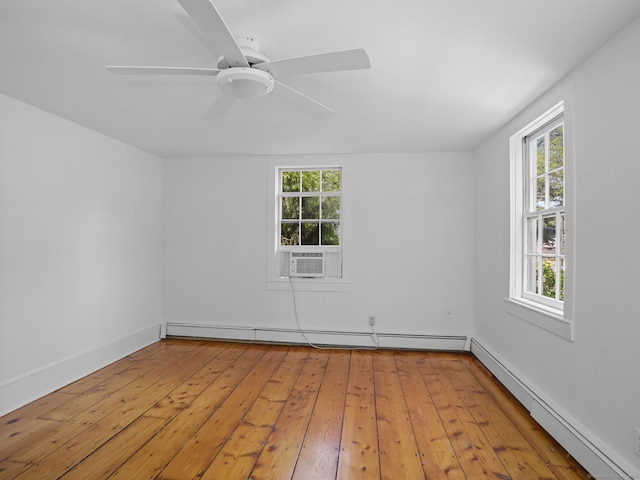 161 White St, Stratford, CT 06615 - unfurnished room with a baseboard heating unit, a baseboard radiator, wood-type flooring, cooling unit, and a ceiling fan