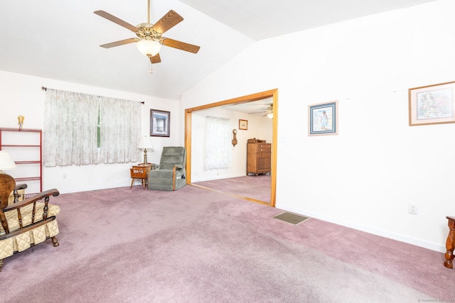 15 Boardman St, Bristol, CT 06010 - sitting room featuring a ceiling fan, lofted ceiling, and carpet flooring