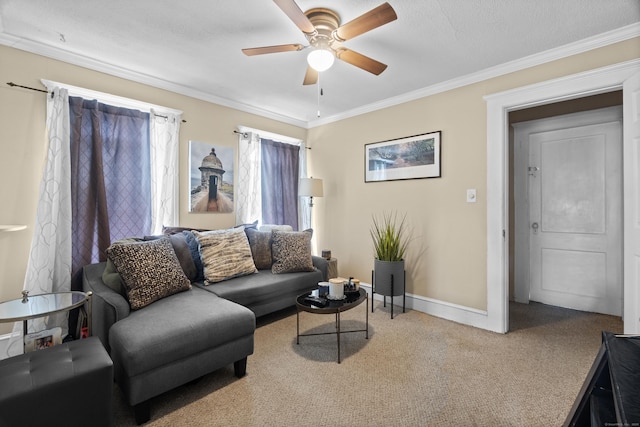 103 Eaton St, Bridgeport, CT 06604 - carpeted living area featuring a ceiling fan and crown molding