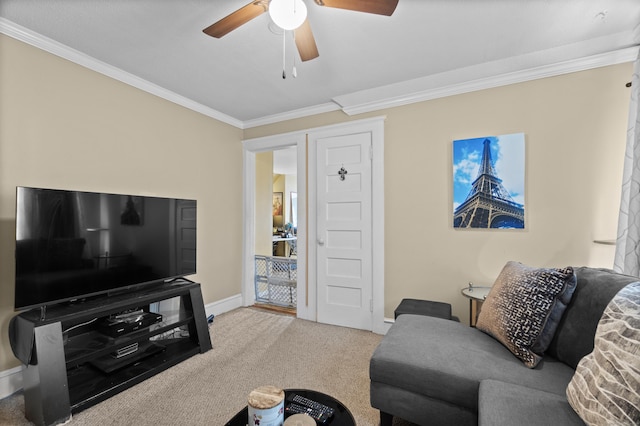 103 Eaton St, Bridgeport, CT 06604 - living room with crown molding, carpet flooring, and ceiling fan