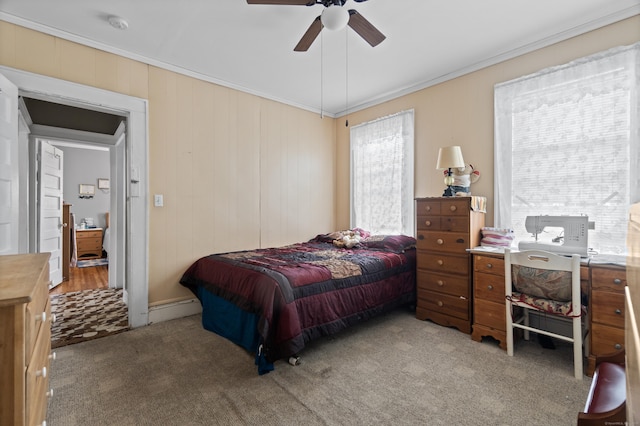 103 Eaton St, Bridgeport, CT 06604 - bedroom with ornamental molding, light carpet, and a ceiling fan