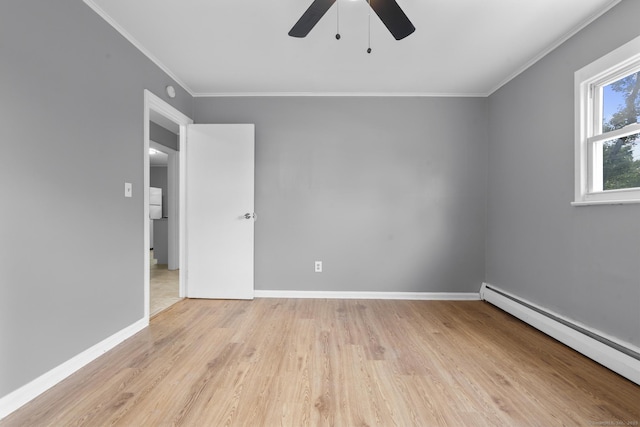 17 Norwood Rd, New Haven, CT 06513 - spare room featuring a ceiling fan, light wood finished floors, ornamental molding, and baseboard heating