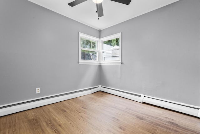 17 Norwood Rd, New Haven, CT 06513 - empty room with a ceiling fan, wood finished floors, baseboard heating, and ornamental molding