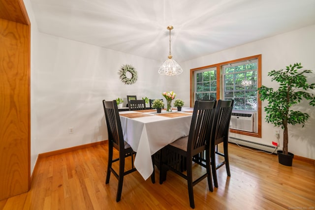 195 Crane Hollow Rd, Bethlehem, CT 06751 - dining space with a chandelier, baseboard heating, light wood-style flooring, and cooling unit