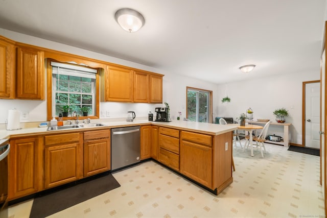 195 Crane Hollow Rd, Bethlehem, CT 06751 - kitchen featuring dishwasher, a peninsula, light countertops, and light flooring