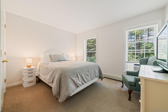 195 Crane Hollow Rd, Bethlehem, CT 06751 - bedroom featuring a baseboard heating unit and light colored carpet