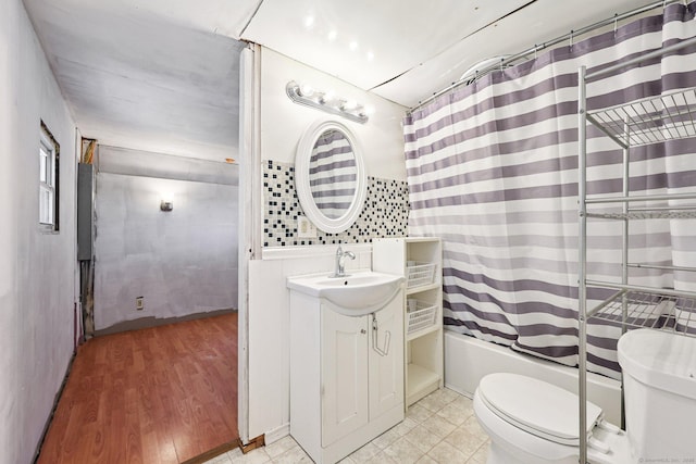 133 W Main St Trlr C6, Clinton, CT 06413 - full bathroom featuring vanity, shower / tub combo with curtain, and wood finished floors