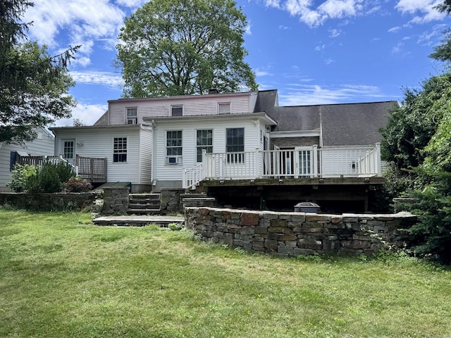 190 Elm St, Windsor Locks, CT 06096 - rear view of property with a wooden deck and a lawn