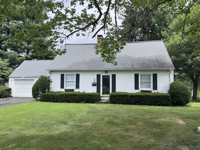 190 Elm St, Windsor Locks, CT 06096 - cape cod home featuring a chimney, a garage, and a front yard