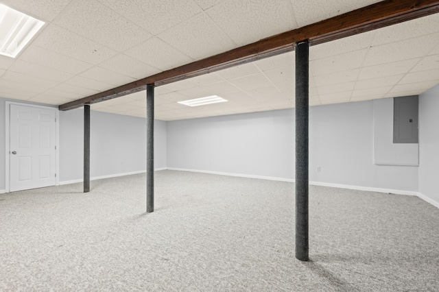 7 Woodmont Rd, Avon, CT 06001 - finished basement with electric panel, carpet flooring, and a drop ceiling