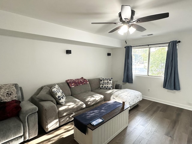 63 Coleman St Apt 14, East Haven, CT 06512 - living room featuring ceiling fan and dark wood-style flooring