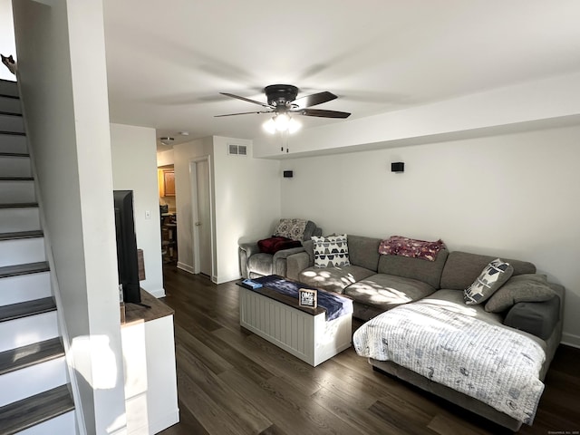 63 Coleman St Apt 14, East Haven, CT 06512 - living area featuring stairway, a ceiling fan, and dark wood-style flooring