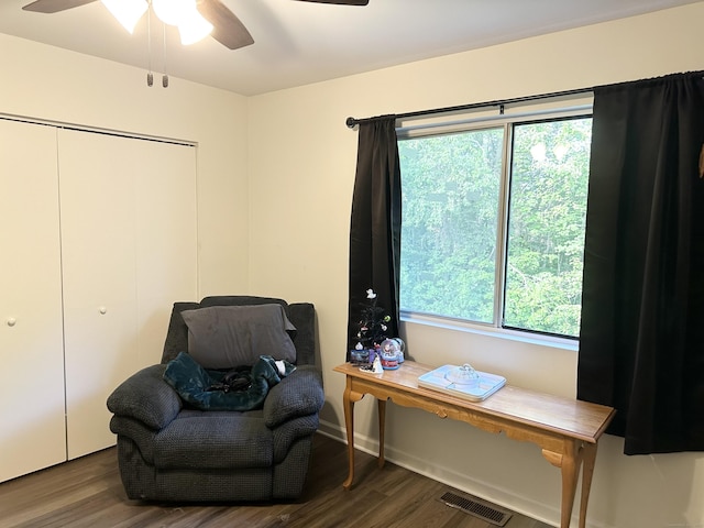 63 Coleman St Apt 14, East Haven, CT 06512 - living area with a ceiling fan and wood finished floors