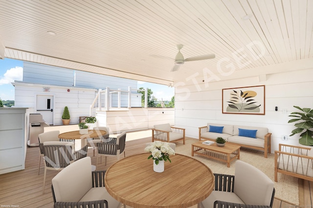 32 Broadway Ave, Stonington, CT 06355 - view of patio featuring outdoor lounge area, outdoor dining space, and ceiling fan