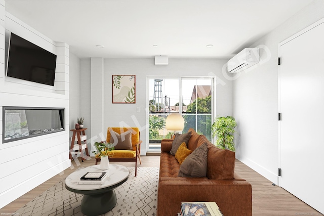 32 Broadway Ave, Stonington, CT 06355 - living area featuring a wall mounted AC, wood finished floors, and a fireplace