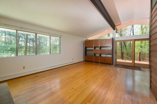 87 Pleasant Dr, Bethany, CT 06524 - unfurnished living room with light wood-style flooring and a baseboard radiator