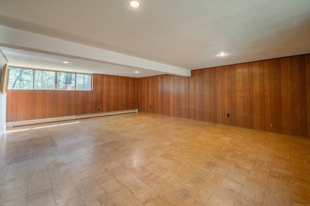 87 Pleasant Dr, Bethany, CT 06524 - spare room with wood walls, recessed lighting, and a baseboard heating unit