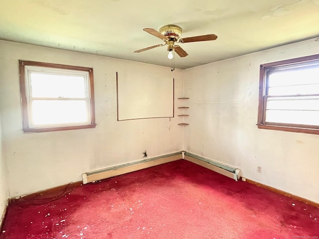 65 Masarik Ave, Stratford, CT 06615 - unfurnished room with plenty of natural light, carpet flooring, a ceiling fan, and baseboard heating
