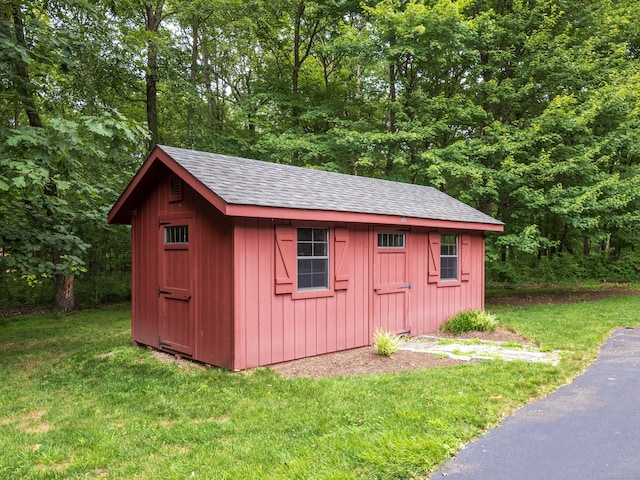58 Longmeadows Rd, Wilton, CT 06897 - view of shed featuring a wooded view