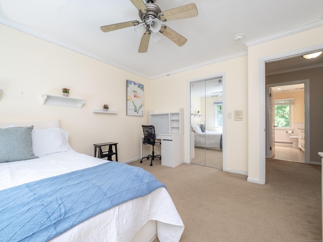 58 Longmeadows Rd, Wilton, CT 06897 - carpeted bedroom featuring ornamental molding and a ceiling fan