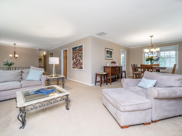 58 Longmeadows Rd, Wilton, CT 06897 - carpeted living room with a chandelier and crown molding