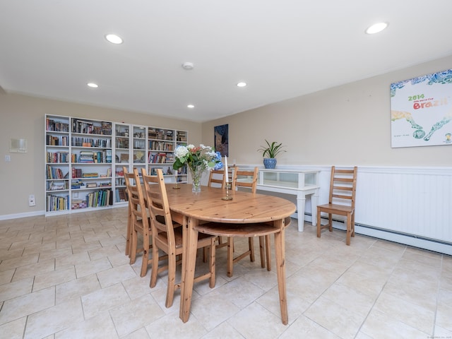 58 Longmeadows Rd, Wilton, CT 06897 - dining space with recessed lighting, a wainscoted wall, and light tile patterned floors