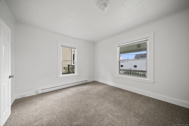 220 Hillside Ave, Waterbury, CT 06710 - carpeted spare room featuring a baseboard heating unit and crown molding
