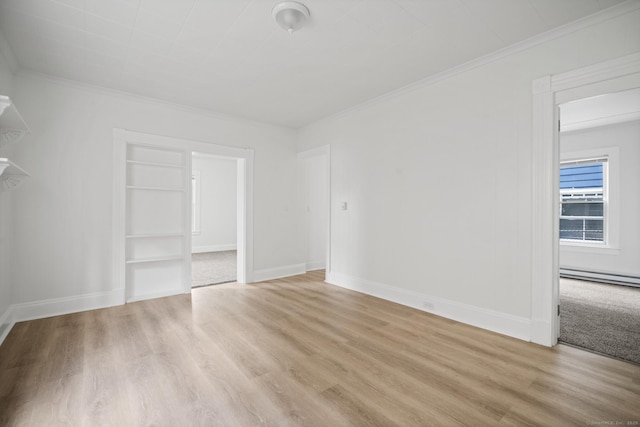 220 Hillside Ave, Waterbury, CT 06710 - unfurnished bedroom featuring light wood-style flooring, a baseboard radiator, and crown molding