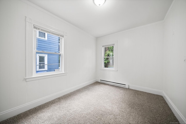 220 Hillside Ave, Waterbury, CT 06710 - empty room with a baseboard radiator, carpet, and crown molding