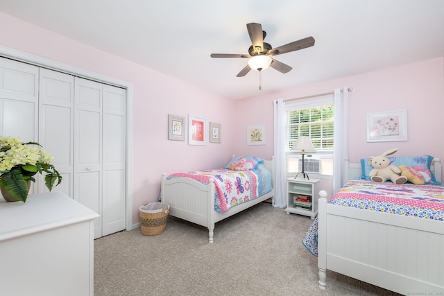 89 Honey Hill Rd, New Hartford, CT 06057 - bedroom featuring light colored carpet, a closet, a ceiling fan, and cooling unit