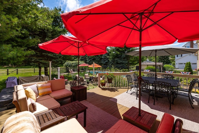 89 Honey Hill Rd, New Hartford, CT 06057 - wooden deck featuring outdoor dining area and an outdoor hangout area