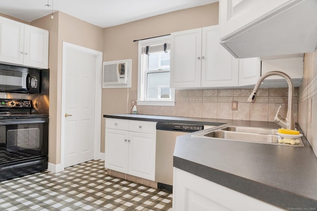 17 Walden Ave, New London, CT 06320 - kitchen with black appliances, white cabinets, and decorative backsplash