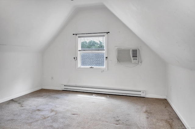 17 Walden Ave, New London, CT 06320 - additional living space with a baseboard radiator, a wall unit AC, carpet floors, and lofted ceiling