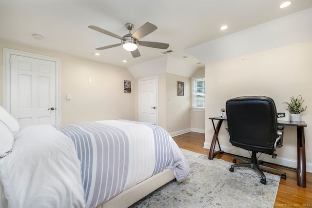 285 Westover Rd, Stamford, CT 06902 - bedroom featuring recessed lighting, light wood-type flooring, ceiling fan, an office area, and lofted ceiling