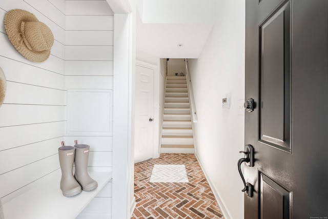 10 Pine Brook Ln Unit 10, Darien, CT 06820 - interior space with brick flooring and stairs