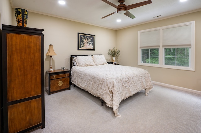 29 S Village Rd Unit 29, Branford, CT 06405 - bedroom featuring recessed lighting, light colored carpet, crown molding, and ceiling fan