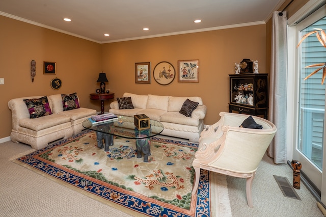 29 S Village Rd Unit 29, Branford, CT 06405 - carpeted living area with crown molding and recessed lighting