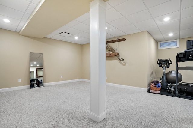 7 Still Water Cir Unit 7, Brookfield, CT 06804 - workout room with carpet flooring, a drop ceiling, and recessed lighting