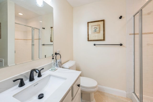 38 Stuart Ave Apt C, Norwalk, CT 06850 - bathroom with a stall shower, vanity, tile patterned flooring, and recessed lighting