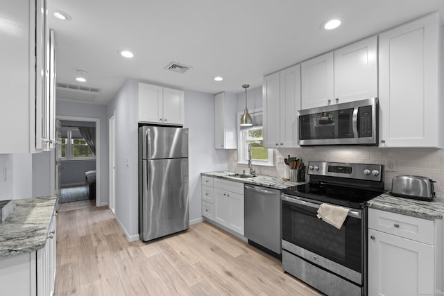 5 Fuller Ct, East Lyme, CT 06357 - kitchen with appliances with stainless steel finishes, white cabinets, decorative backsplash, and recessed lighting