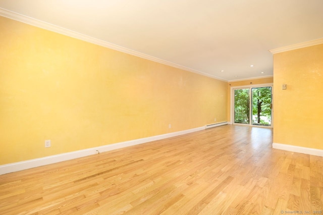 1197 Hope St Apt 7, Stamford, CT 06907 - spare room featuring a baseboard heating unit, light wood-style floors, crown molding, and recessed lighting