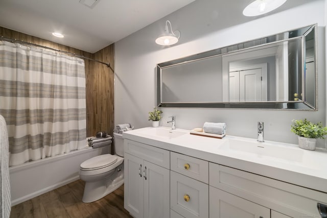 98A Tower Rd, Brookfield, CT 06804 - full bath featuring double vanity, shower / bathtub combination with curtain, and wood finished floors