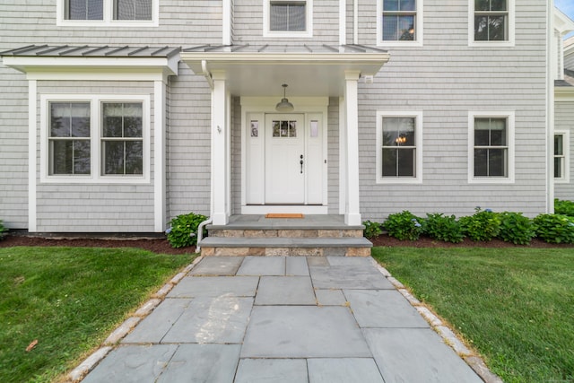 98A Tower Rd, Brookfield, CT 06804 - property entrance with a standing seam roof, a yard, and a metal roof