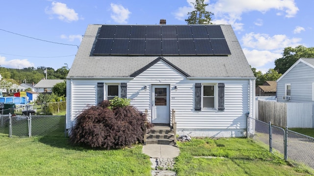 484 Reitter St W, Stratford, CT 06614 - view of front of property featuring solar panels, a fenced backyard, and a chimney