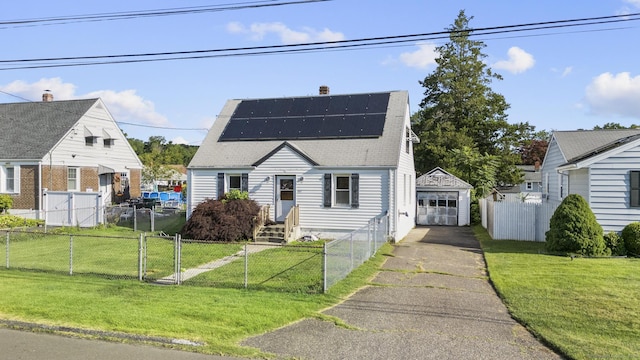 484 Reitter St W, Stratford, CT 06614 - view of front of home with asphalt driveway, a gate, an outbuilding, a shingled roof, and a chimney