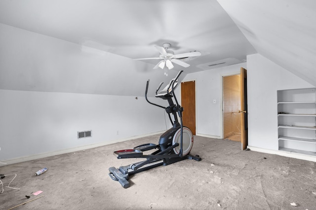 484 Reitter St W, Stratford, CT 06614 - exercise area featuring vaulted ceiling, ceiling fan, and carpet flooring