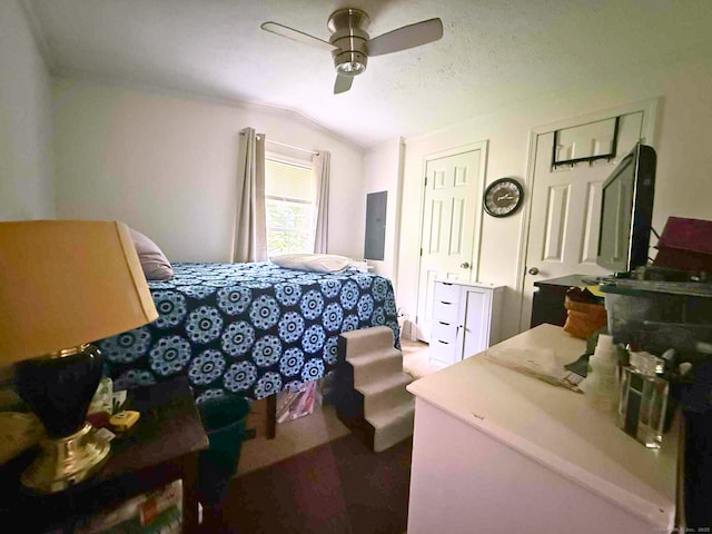 441 Main St Lot 1005, East Hartford, CT 06111 - bedroom with lofted ceiling, ceiling fan, and two closets