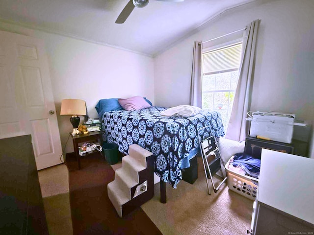 441 Main St Lot 1005, East Hartford, CT 06111 - bedroom featuring carpet flooring, lofted ceiling, and a ceiling fan