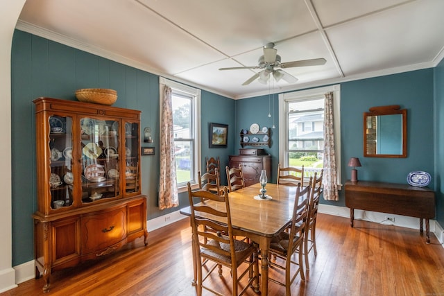 47 Silver St, Middletown, CT 06457 - dining area with healthy amount of natural light, hardwood / wood-style floors, ceiling fan, and crown molding